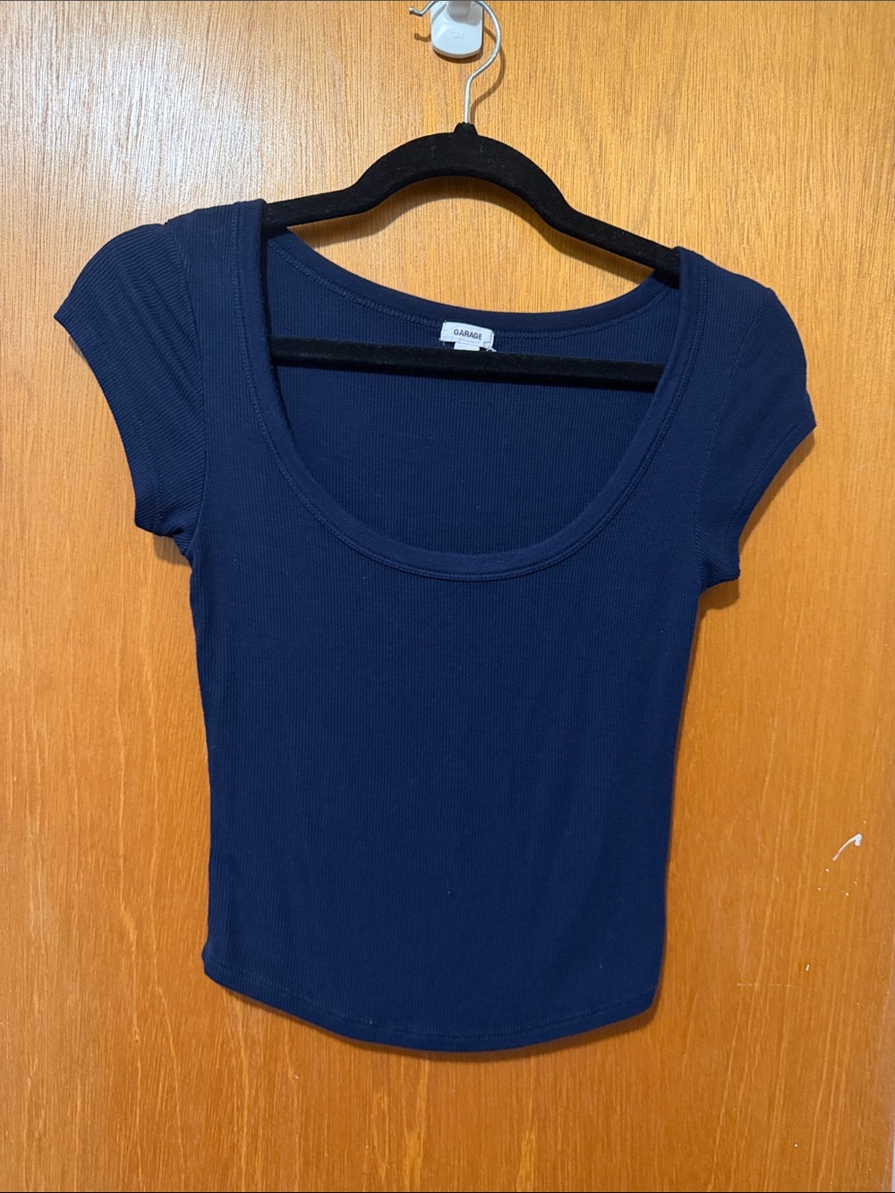 Garage Navy Ribbed Scoop Neck Short Sleeve Tee